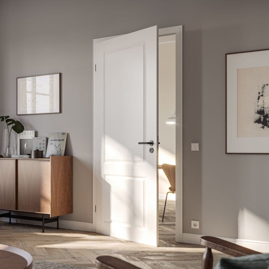 Porte d’appartement blanche à moulures Huga