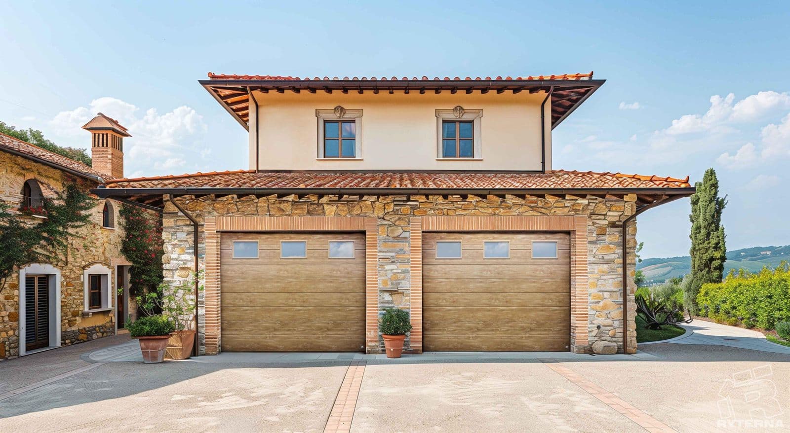 Maison avec portes de garage Ryterna décor chêne clair