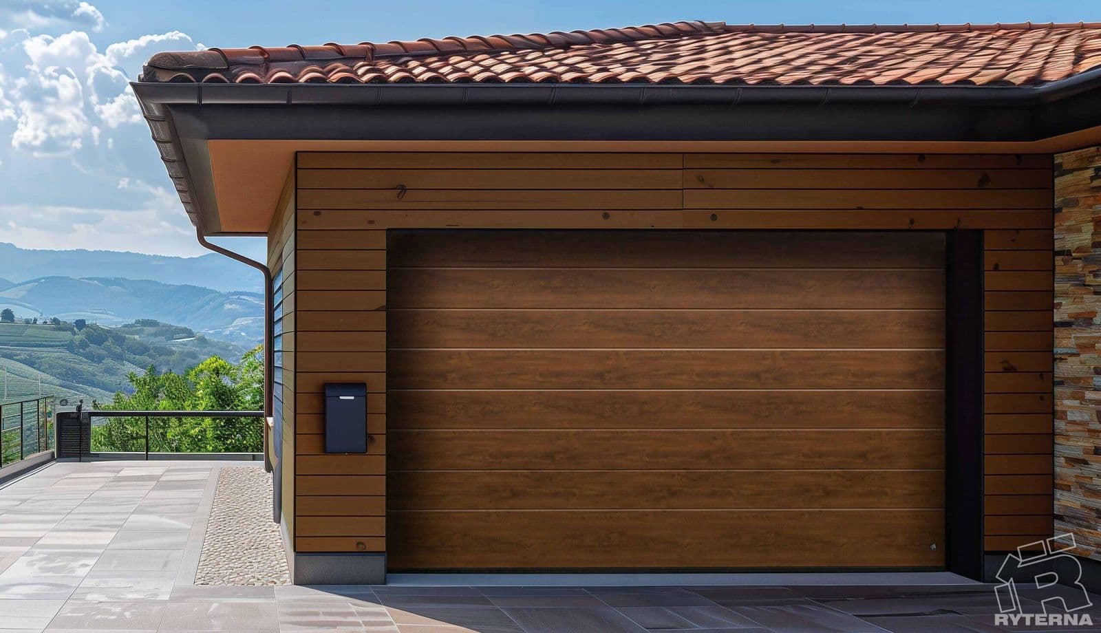Porte de garage sectionnelle décor chêne