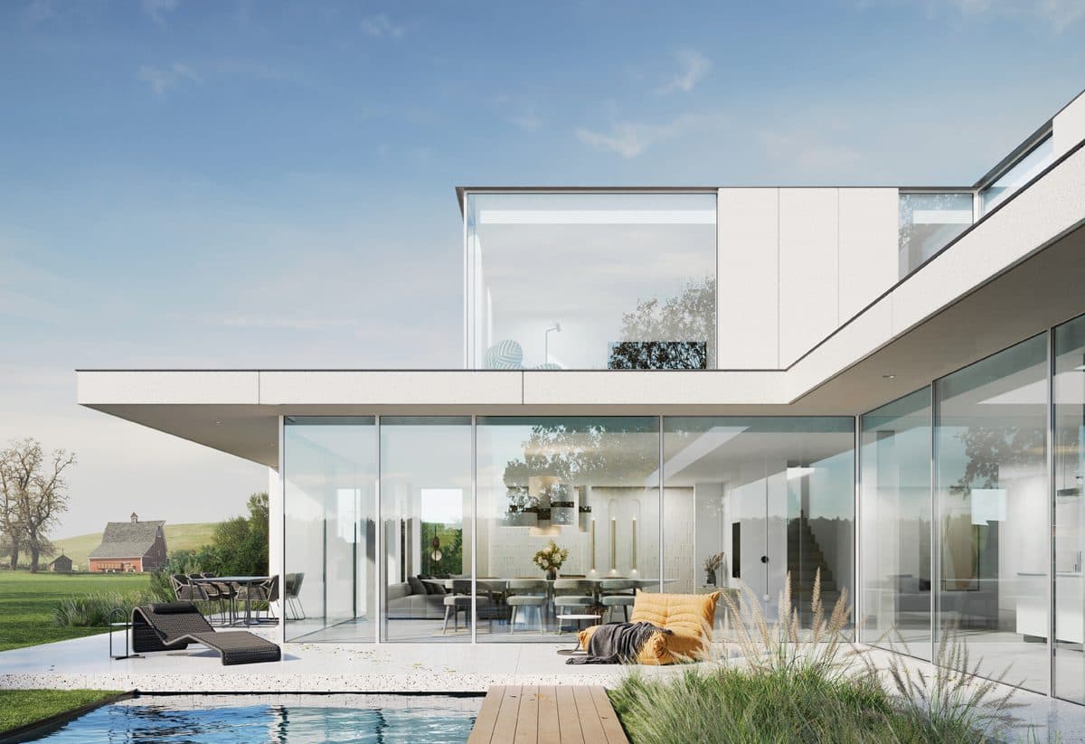 Villa blanche avec baies coulissantes Aliplast Miniline
