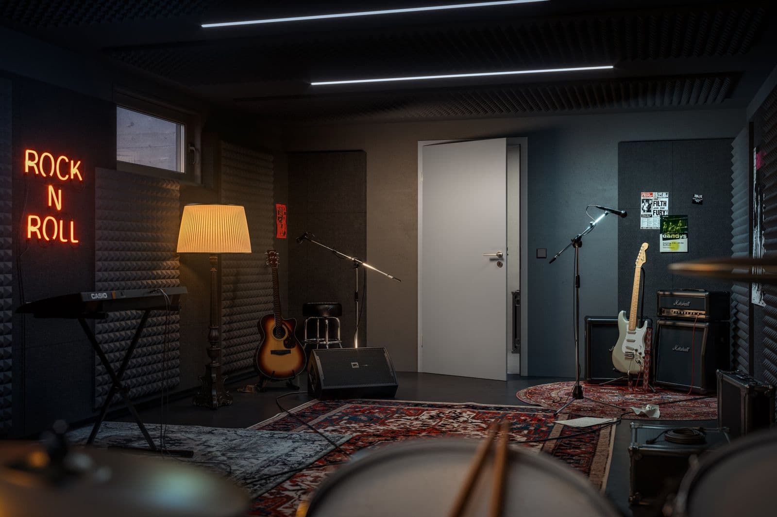 Salle de musique fermée par une porte intérieure acoustique