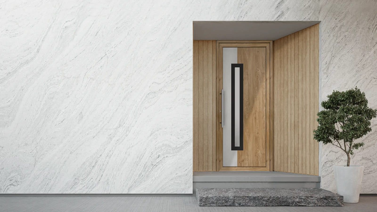 Porte Panedge décor bois clair avec poignée barre noire