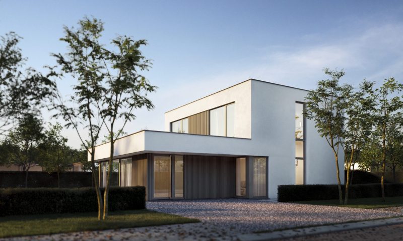 Moderne weiße Villa mit Kunststofffenstern
