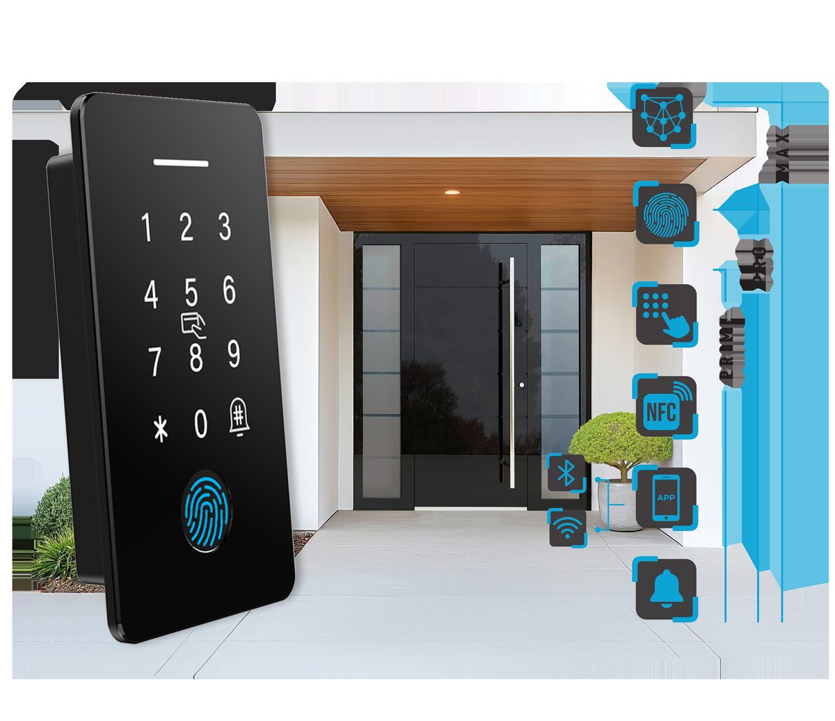 Smartes Türschloss Delutech metaLock mit Tastenfeld und Fingerabdruckleser