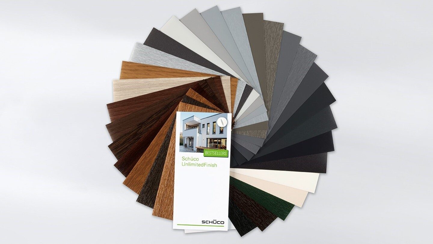 Nuancier de couleurs et décors bois pour profilé PVC Schüco, du blanc à l’anthracite